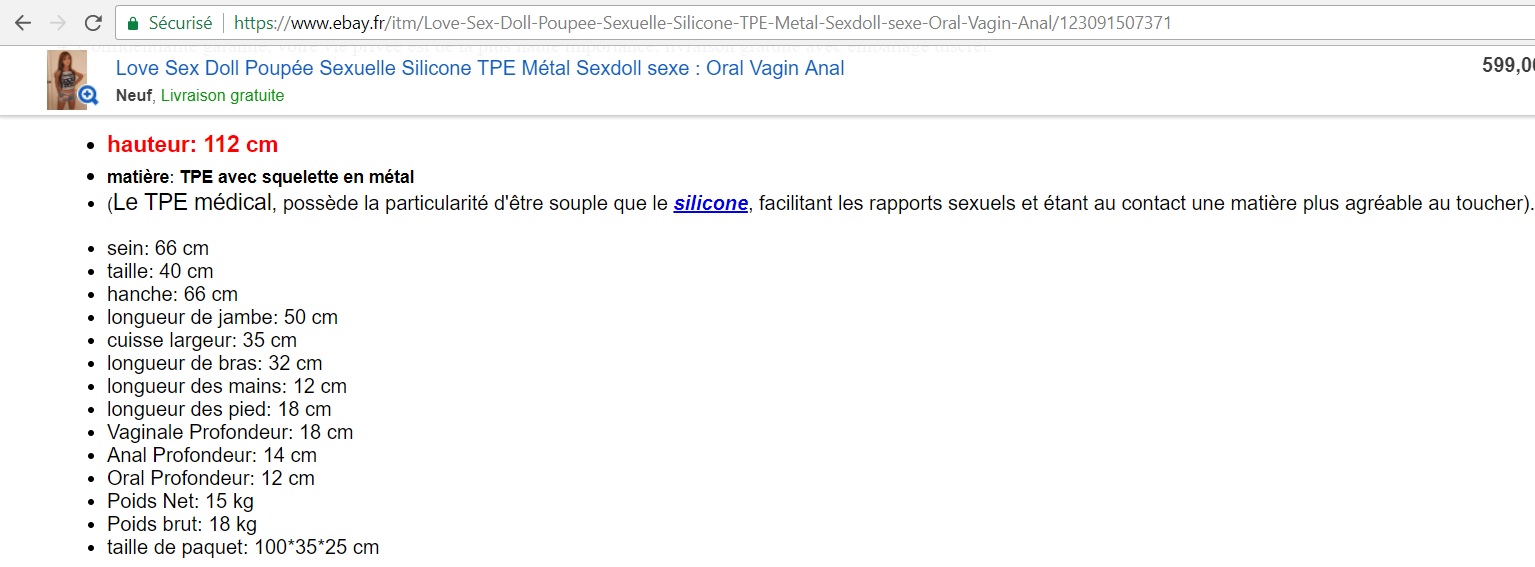 Poupée sexuelle Ebay - Arnaque